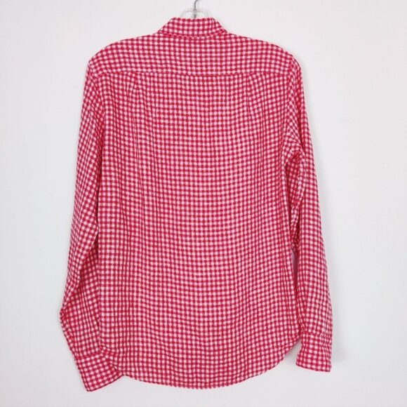 J. Crew Men's 100% Linen Gingham Burton Down Shirt in Red White Size XS - Picture 3 of 7